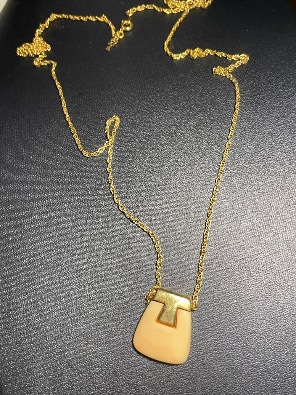 Crown Trifari Gold Chain Necklace with Cream Pendant